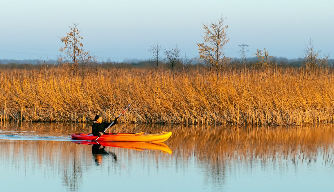 Kanovaren in natuurgebied De Houtwiel, nabij Veenwouden, Noordoost Friesland