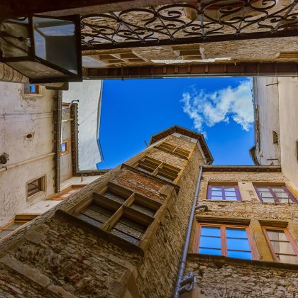 Old medieval courtyard Traboules in Lyon