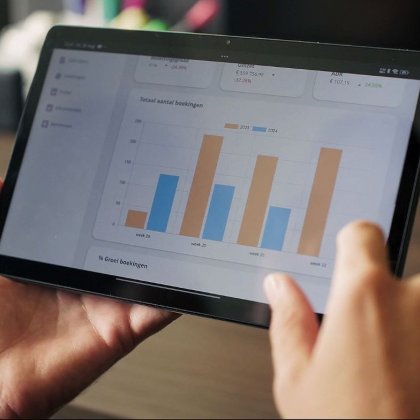 Tablet met applicatie Boost van Kennisplatform Oost